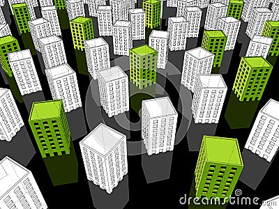 Green and white buildings Vector Illustration